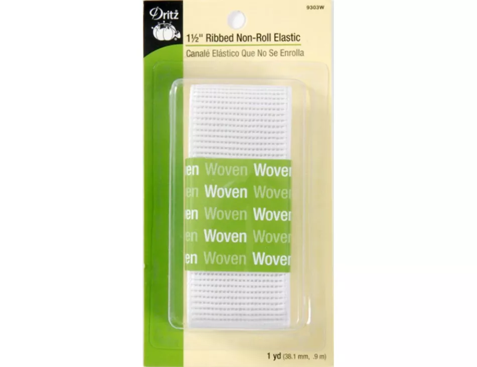1 1/2" Ribbed Non-Roll Elastic White 9303W