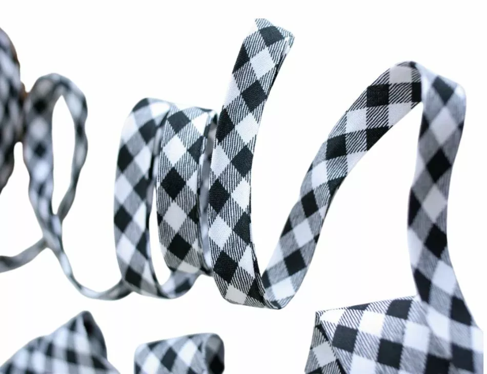 1/2" Double Fold Black Gingham Bias