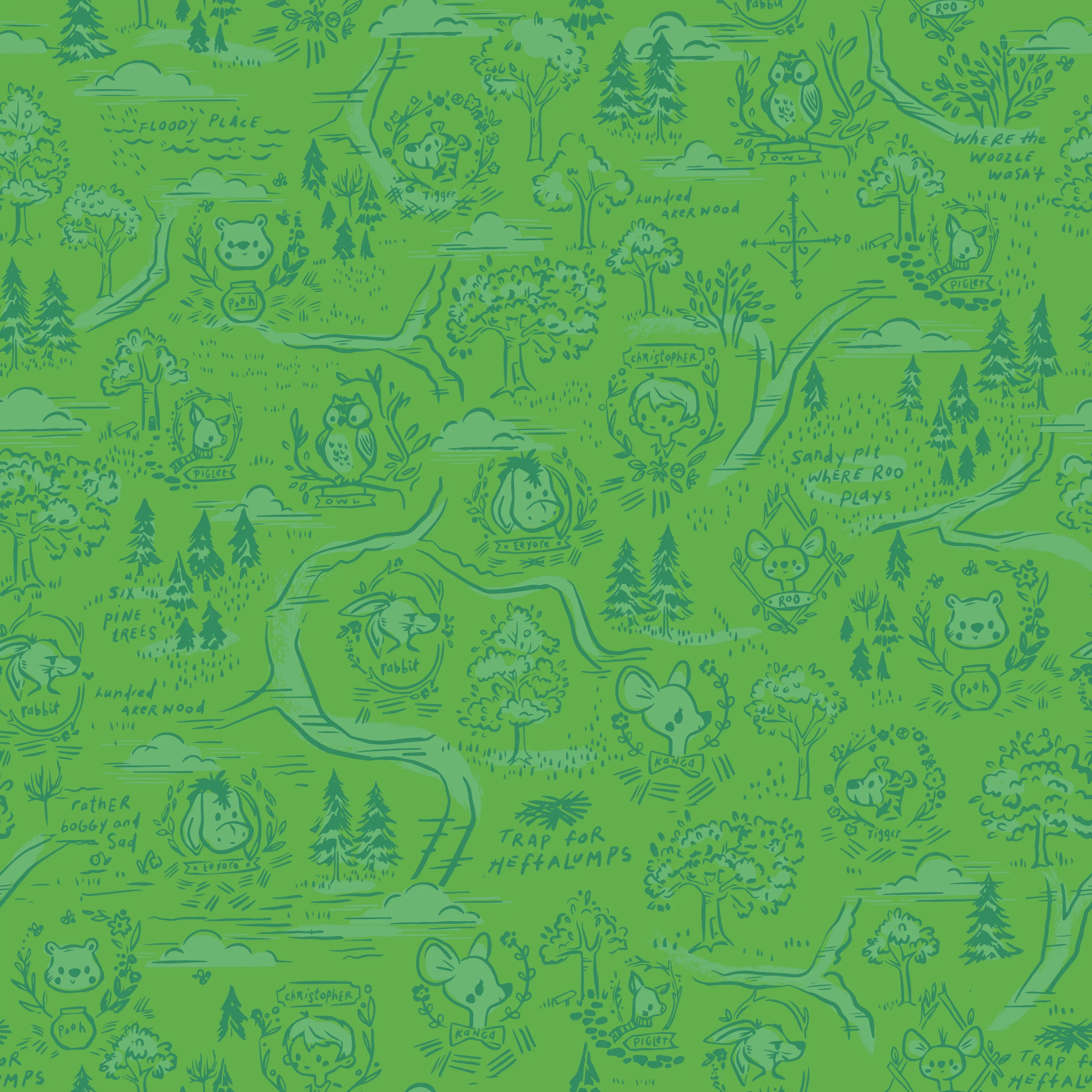 100 Aker Woods | Map Green by Jill Howarth for Riley Blake | C15171-GREEN