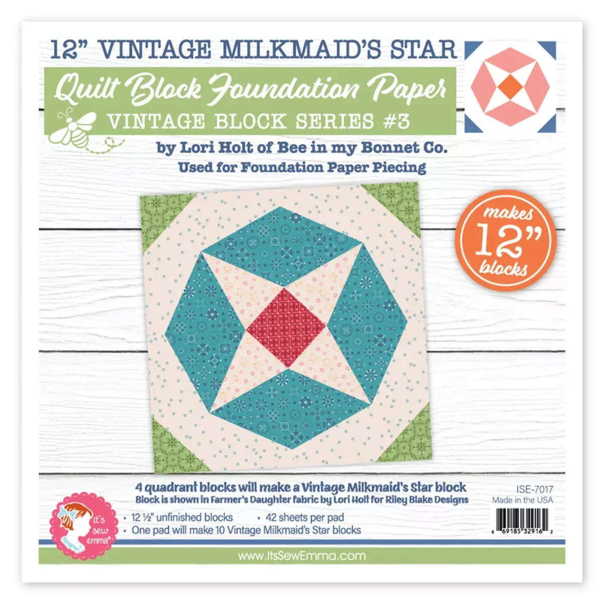 12" Vintage Milkmaid Star Quilt Block Foundation Papers