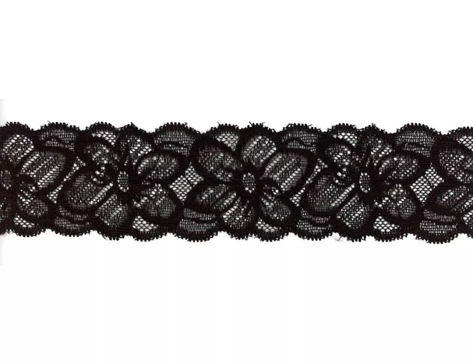 2" Floral Elastic Lace Black