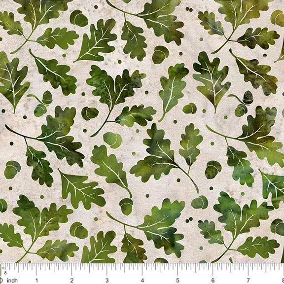2024 AISH - Leaves Green / CreamBatik Fabric by Island Batiks SH160-052