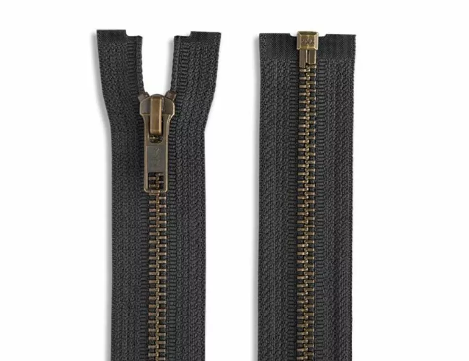 22" Antique Brass Separating Zipper Black