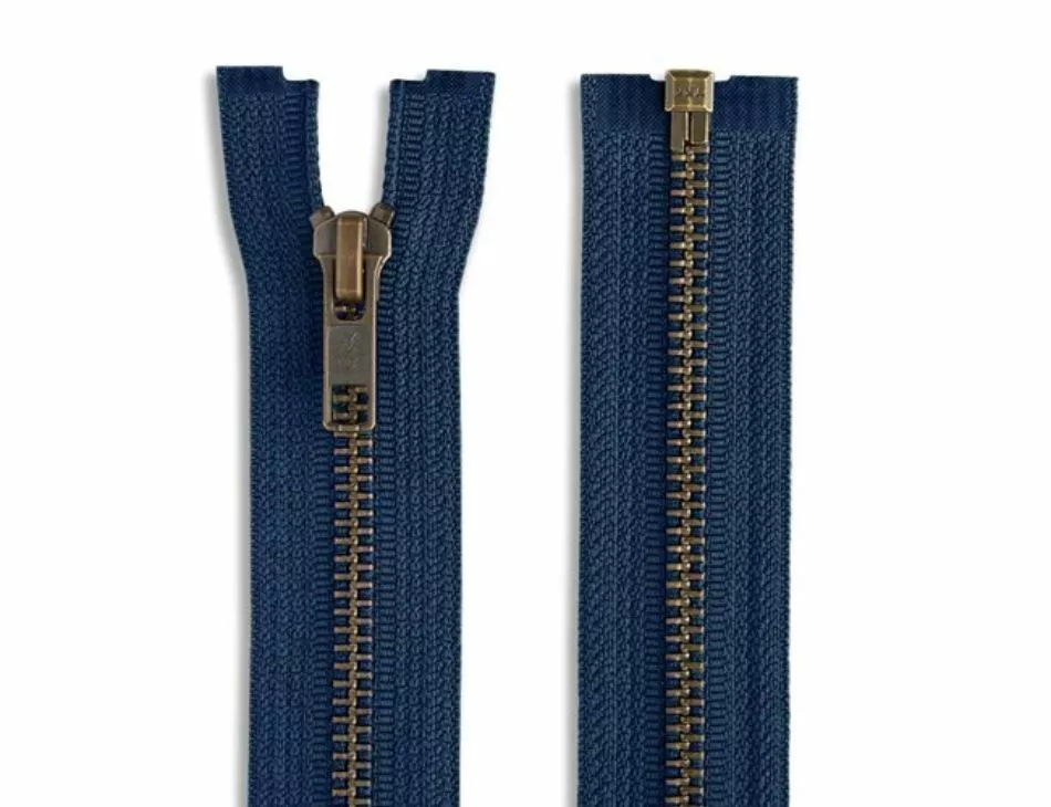 22" Antique Brass Separating Zipper Navy