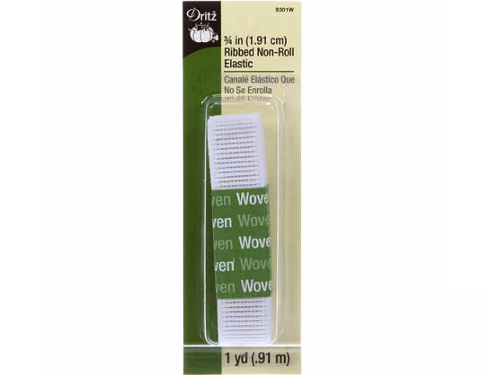 3/4" Ribbed Non-Roll Elastic White 9301W