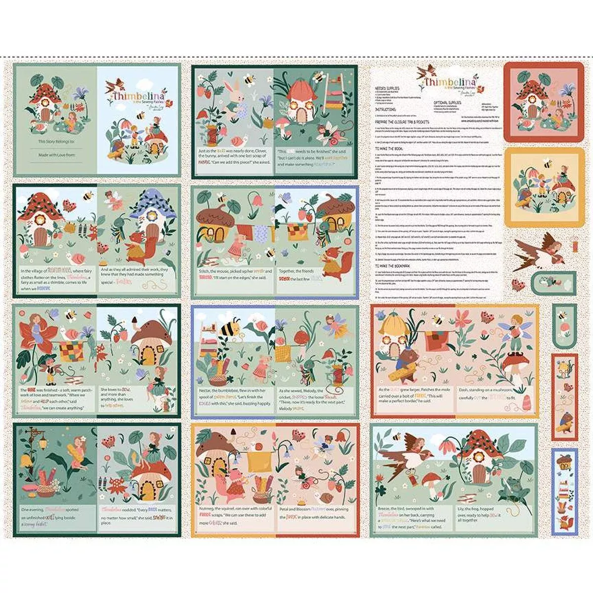 36" x 43 1/2" Book Panel - Thimbelina and the Sewing Fairies