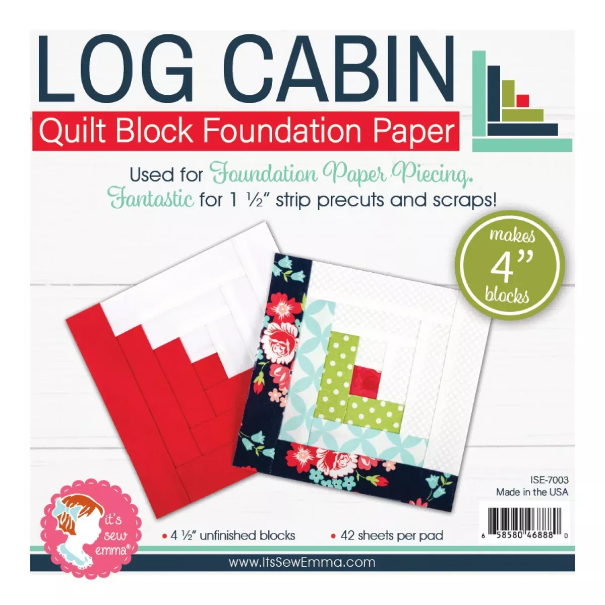 4" Log Cabin Quilt Block Foundation Papers