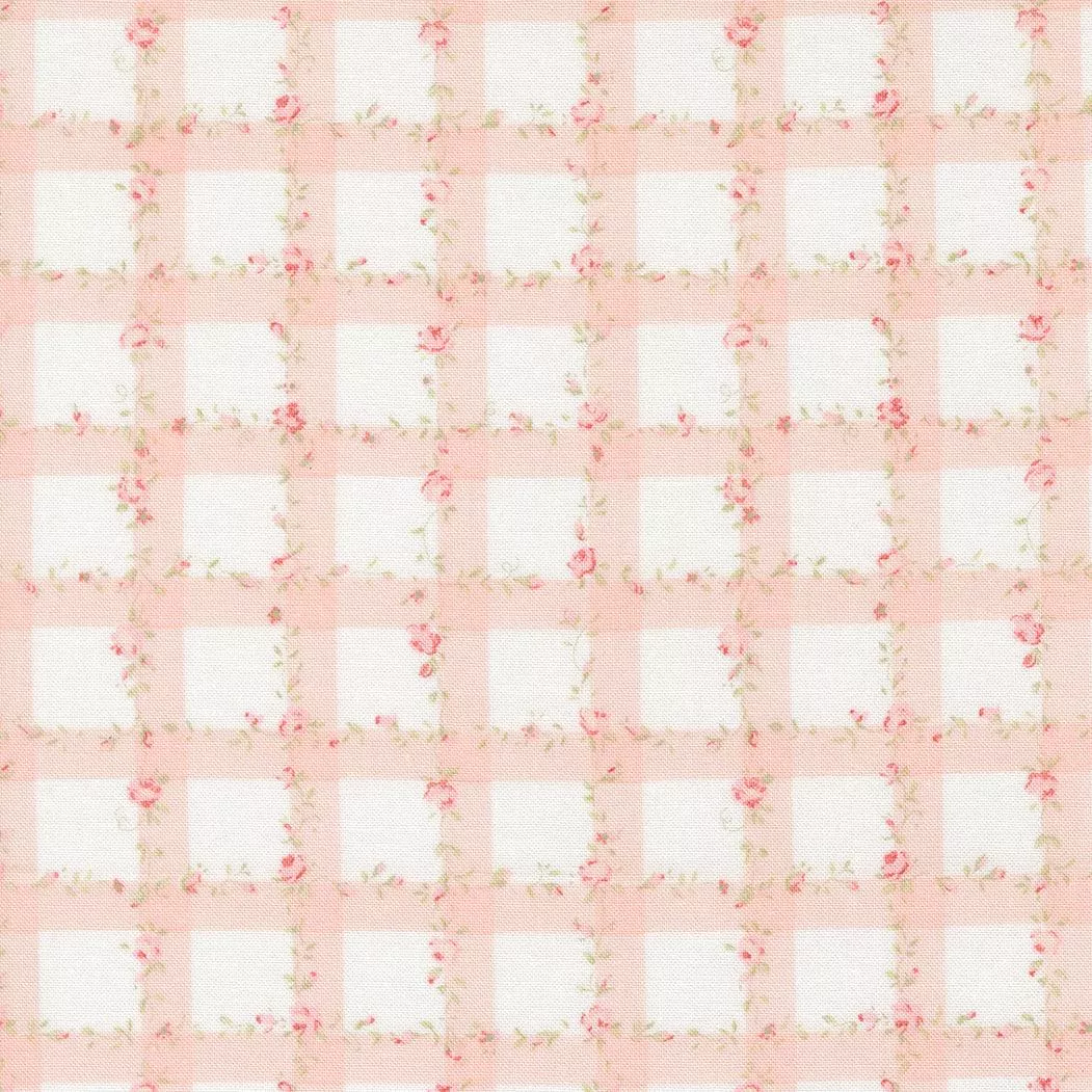 Abide Floral Plaid Gingham Pink 18793 11 for Brenda Riddle Designs for Moda Fabrics. Sold in 1/2 Yard Increments