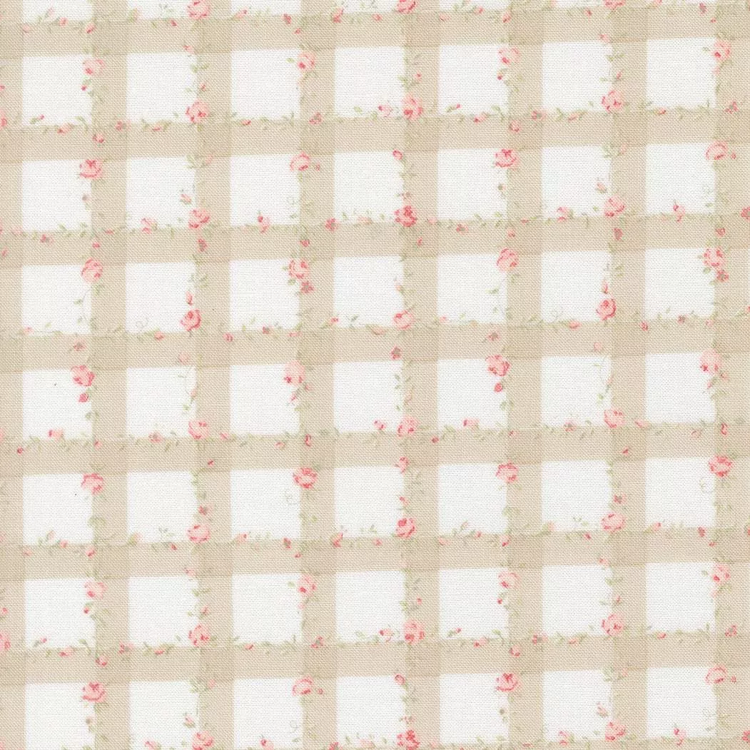 Abide Floral Plaid Gingham Stone 18793 27 for Brenda Riddle Designs for Moda Fabrics. Sold in 1/2 Yard Increments