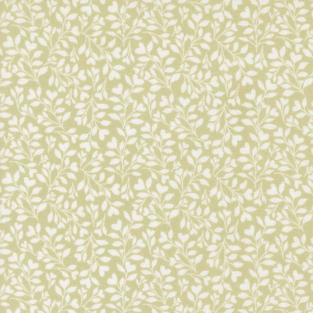 Abide Hearts and Leaves Light Green 18794 15 for Brenda Riddle Designs for Moda Fabrics. Sold in 1/2 Yard Increments