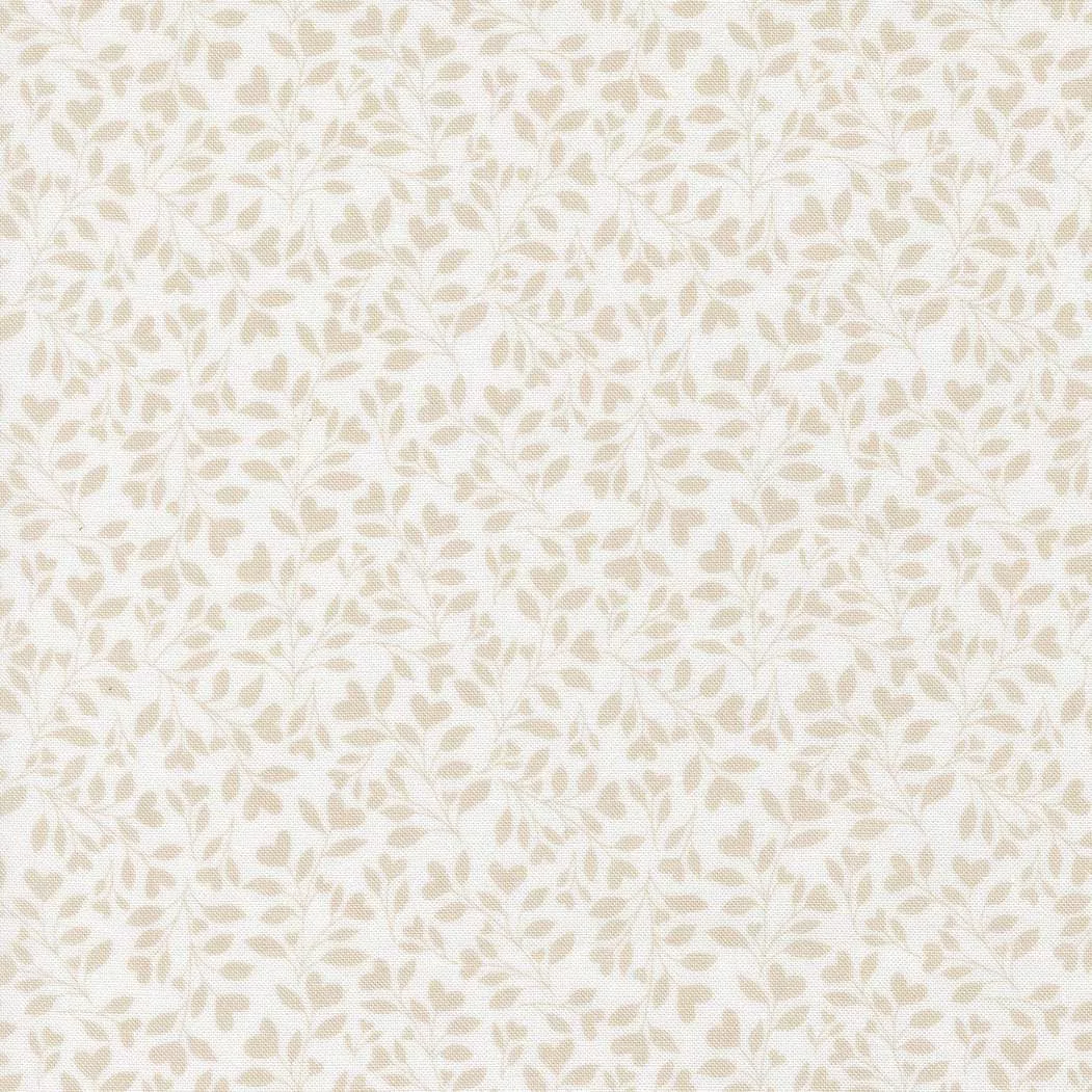Abide Hearts and Leaves Linen White Stone 18794 27 for Brenda Riddle Designs for Moda Fabrics. Sold in 1/2 Yard Increments