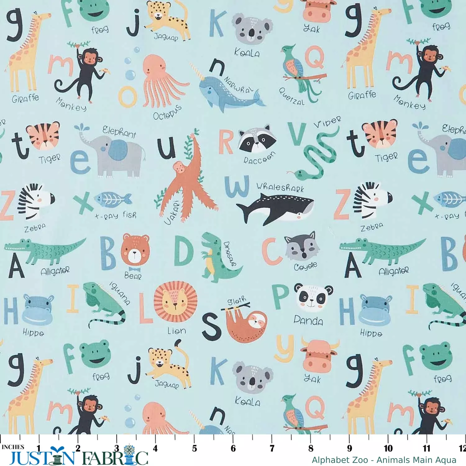 Alphabet Zoo - Animals Main Aqua Yardage