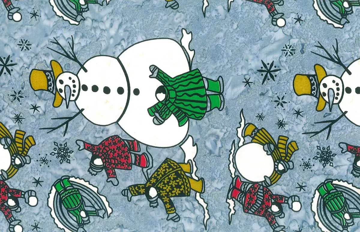 Arctic Fun Batik Quilt Fabric - Snowman Scenic in Steel Gaze Gray - 83282-442