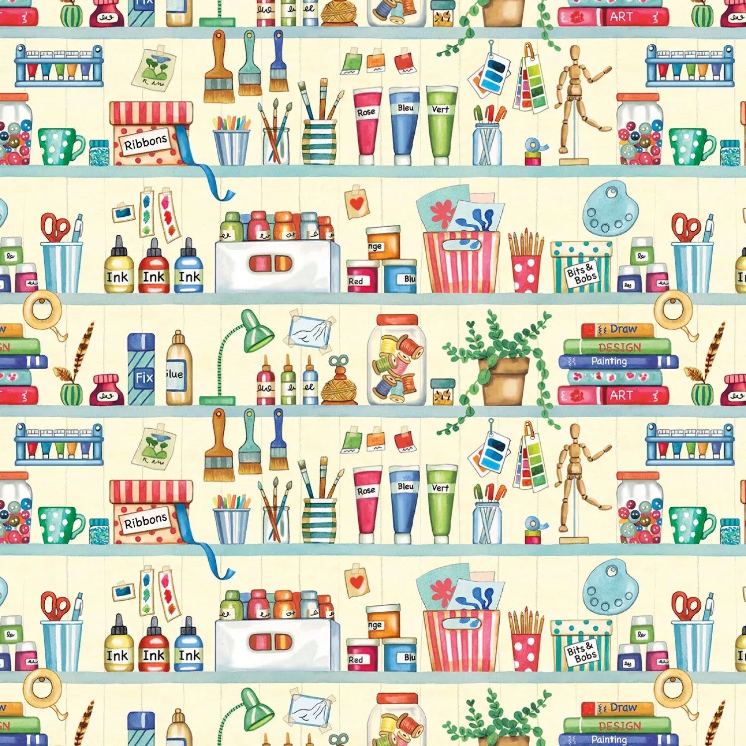 An Artist's Life | Shelves Cream by Louise Nisbet for Michael Miller | DDC11749-CREM