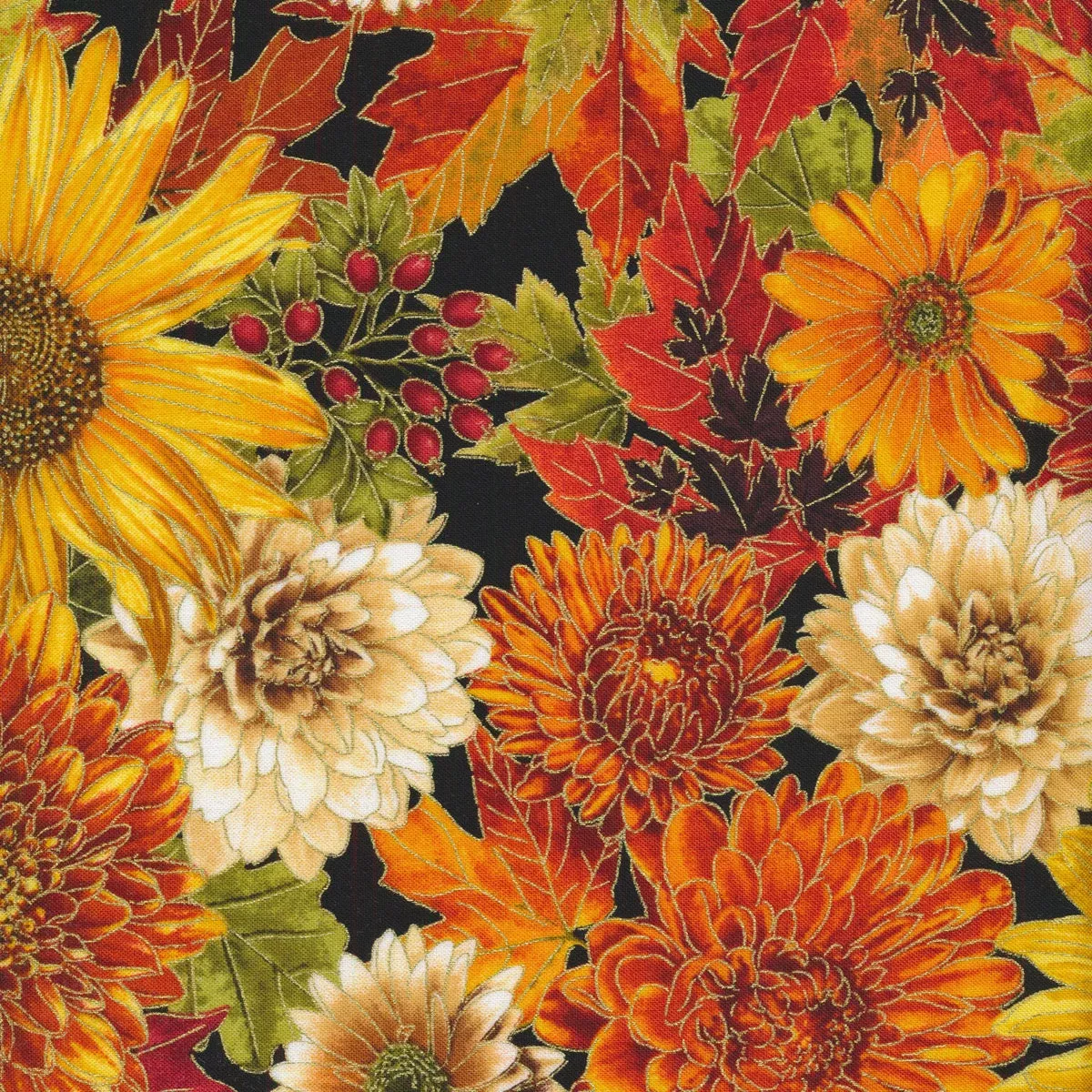 Autumn Leaves CM1286-Black by Timeless Treasures Fabrics
