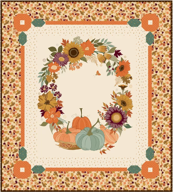Autumn Wreath Panel Quilt Kit featuring The Awe of Autumn by Sandy Gervais for Riley Blake