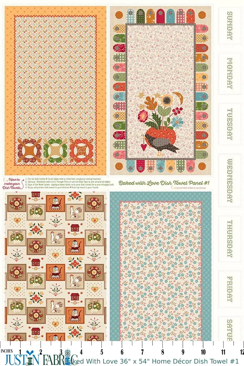 Baked With Love 36" x 54" Home Décor Dish Towel Panel #1 by Lori Holt | Riley Blake Designs