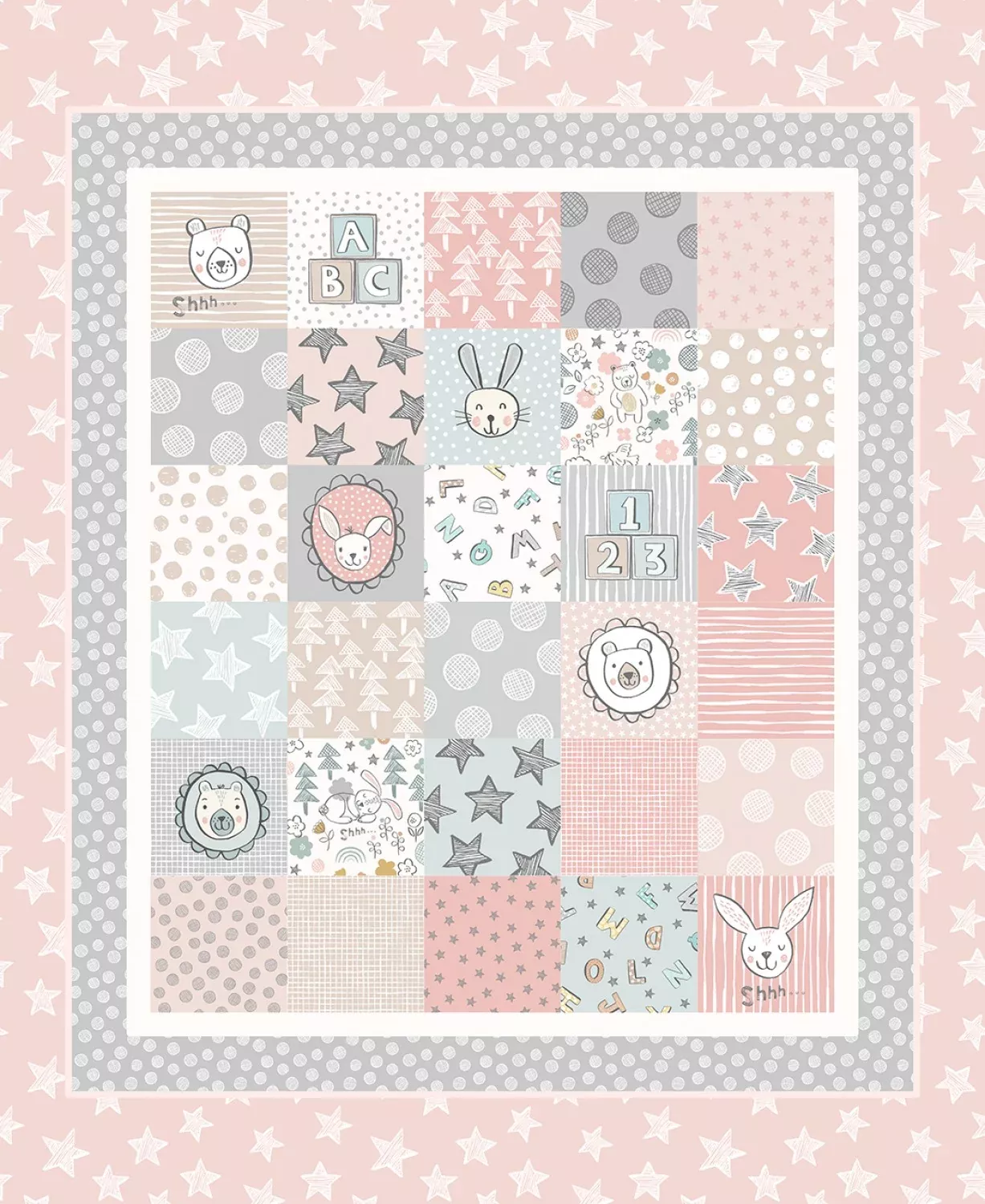 Bella Bunny & Bear | Crib Quilt Panel - Pink by Lewis & Irene | A650.1
