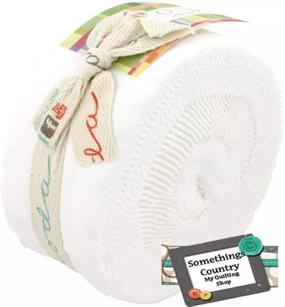 Bella Solids - White Jelly Roll (40 pcs) by Moda