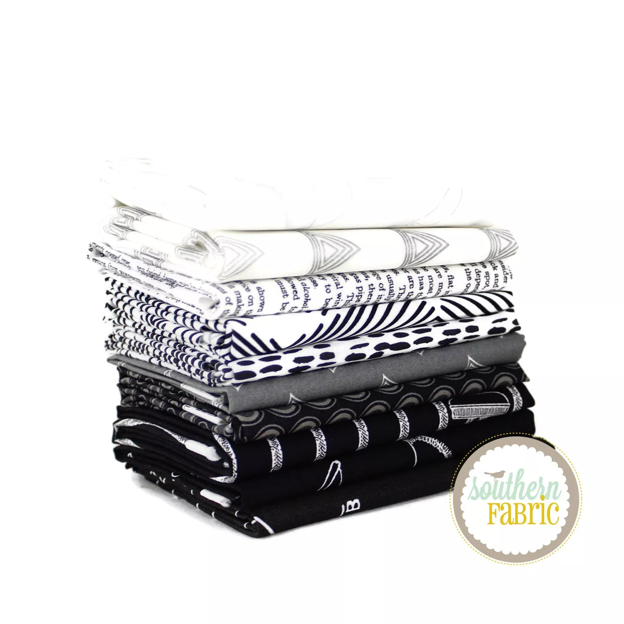 Black, White, and Grey - Fat Quarter Bundle (10 pcs) by Mixed Designers for Southern Fabric