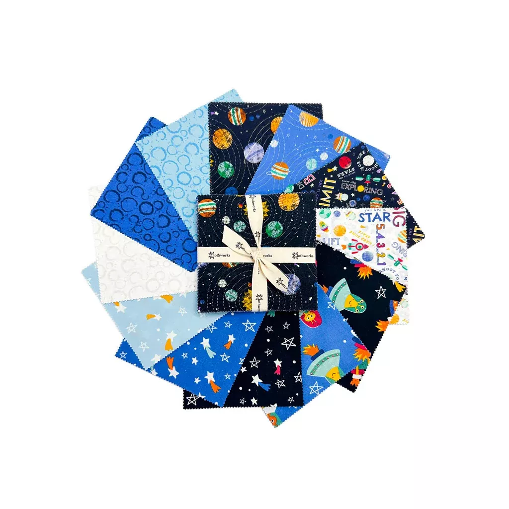 Blast Off! | 5" Charm Pack by Liza Lewis for Clothworks | *Glow in the Dark* | 42 pcs