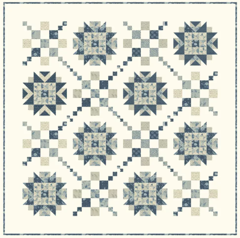 Bleu De France Quilt Kit featuring Sacre Bleu fabric designed by French General for Moda Fabrics-Aria & Ava Pattern- 70" x 70"