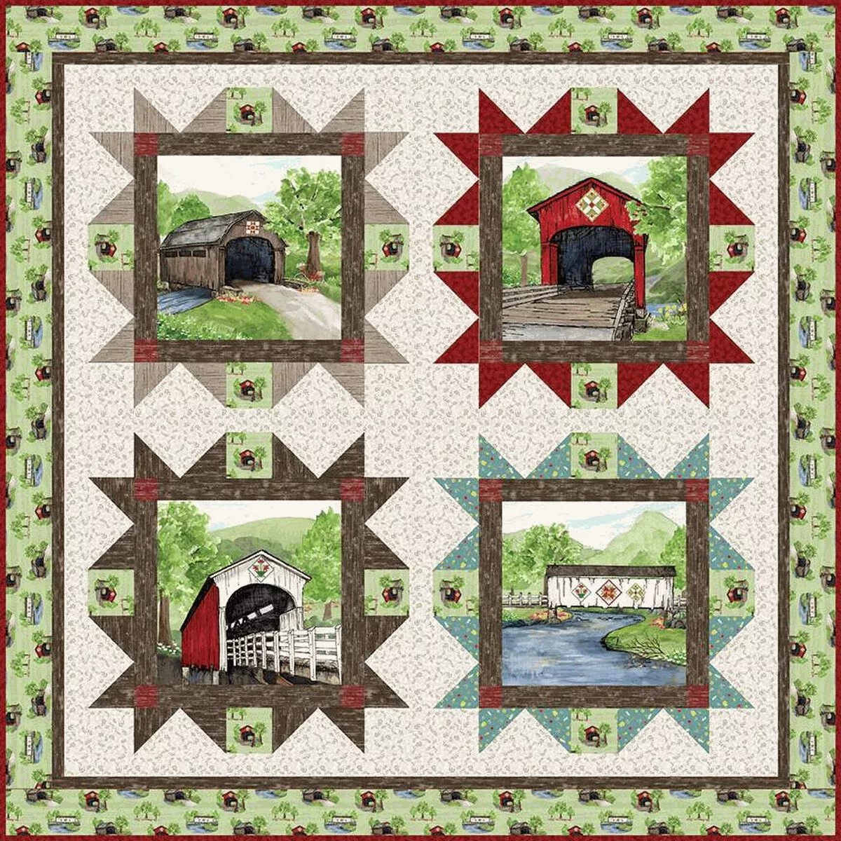 Bridges Tour Quilt Boxed Kit featuring Covered Bridges in Spring by Tara Reed for Riley Blake Designs