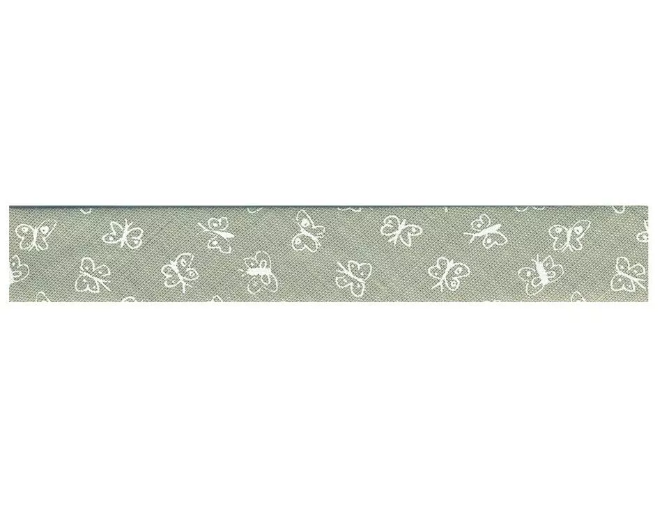 Butterflies Bias Tape Grey