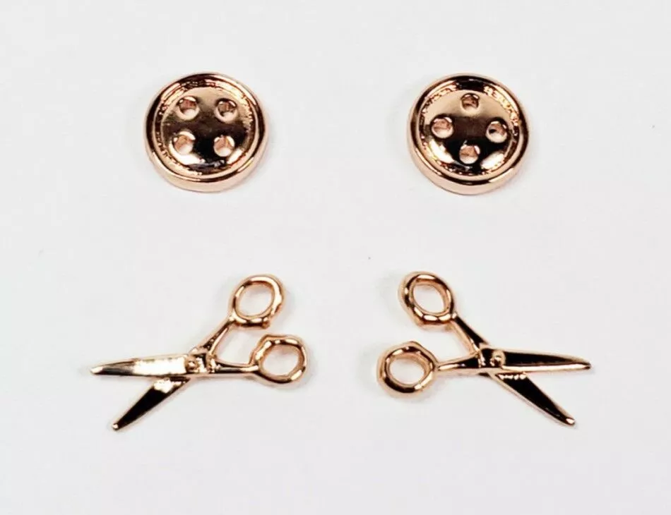 Button & Scissor Earrings Rose Gold Tone