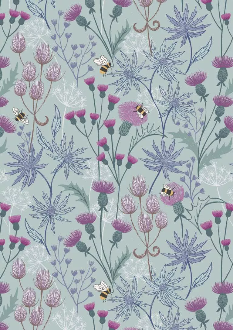 A Celtic Summer Celtic Floral on Blue A991B from Lewis & Irene Fabrics. Sold in 1/2 Yard Increments