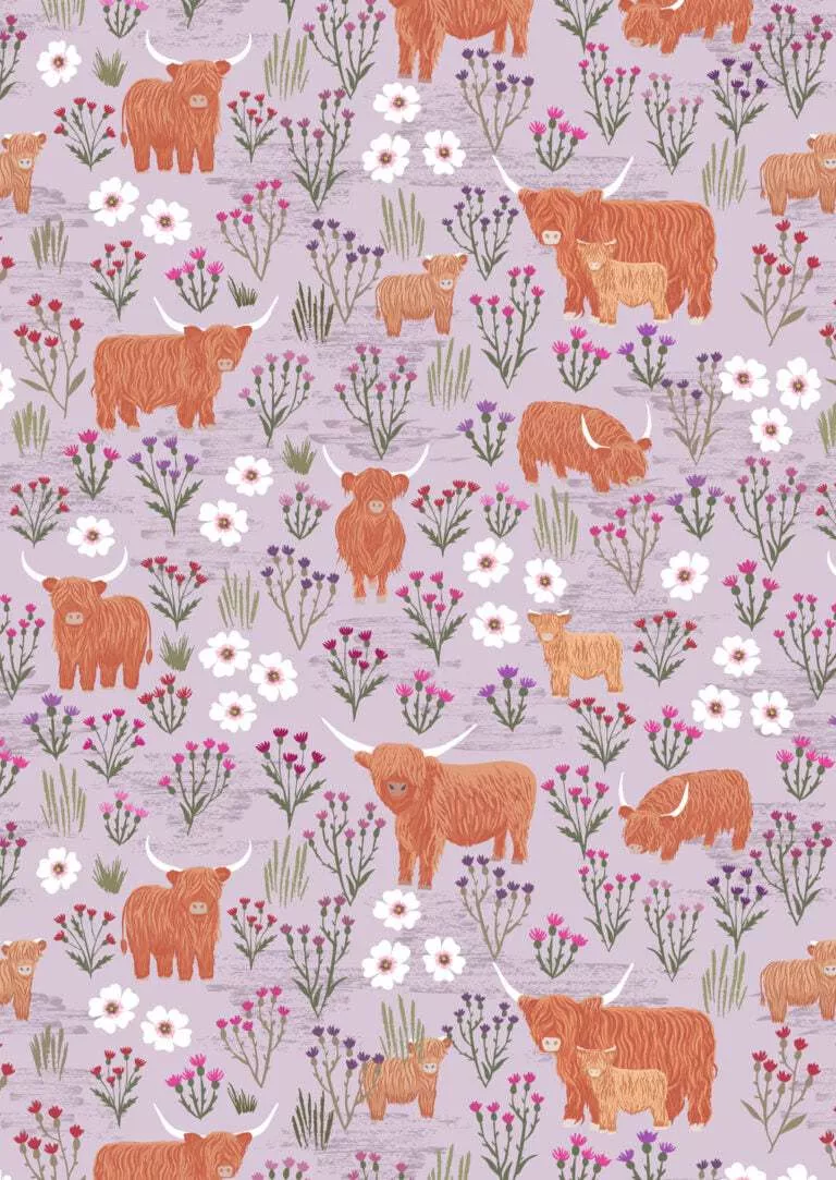 A Celtic Summer Summer Meadow Highland on Light Heather A987C from Lewis & Irene Fabrics. Sold in 1/2 Yard Increments