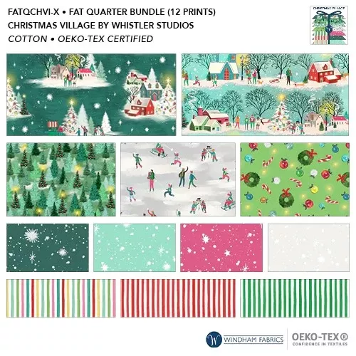 Christmas Village | Fat Quarter Bundle by Whistler Studios for Windham Fabrics | 12 pcs