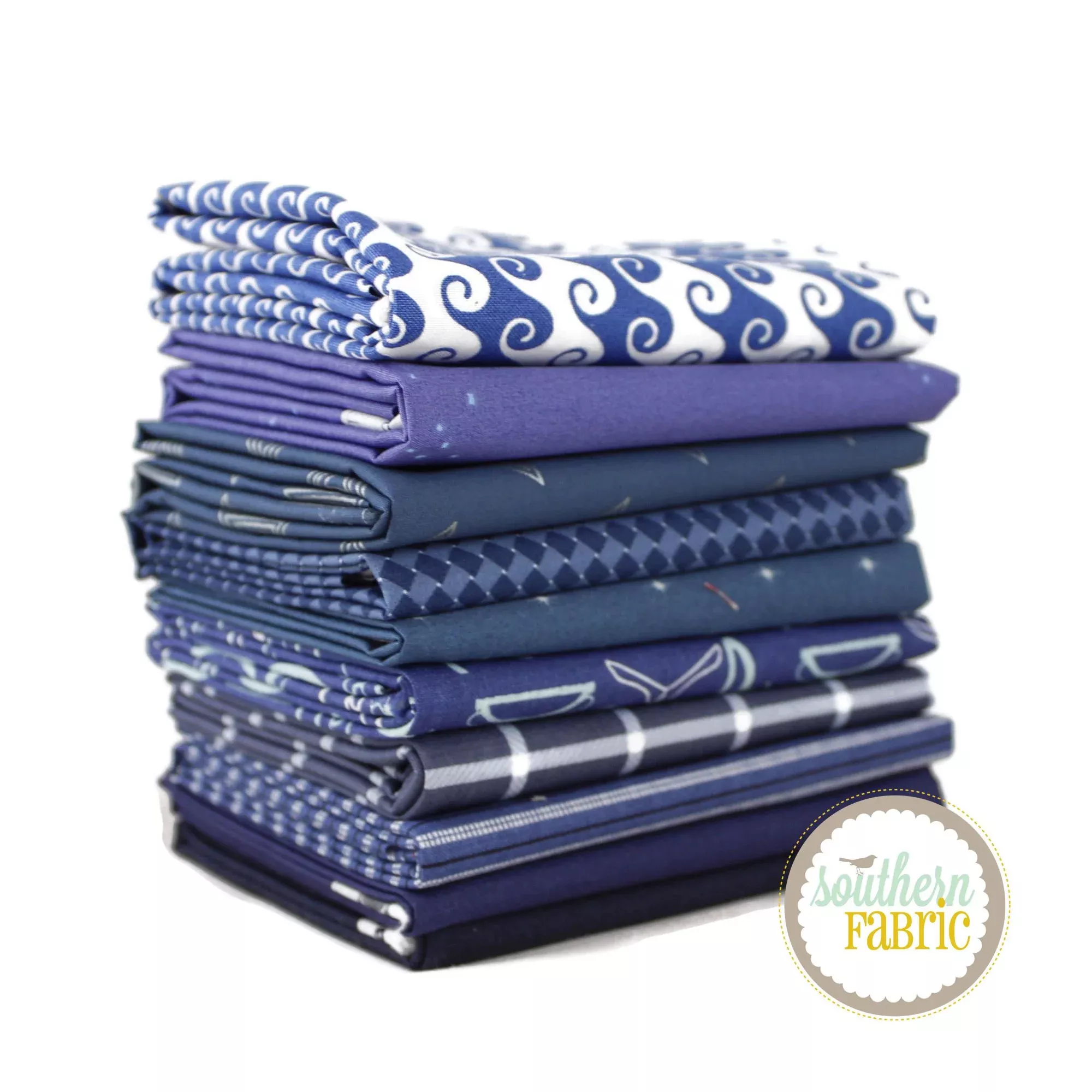 Dark Blue - Fat Quarter Bundle (10 pcs) by Mixed Designers for Southern Fabric