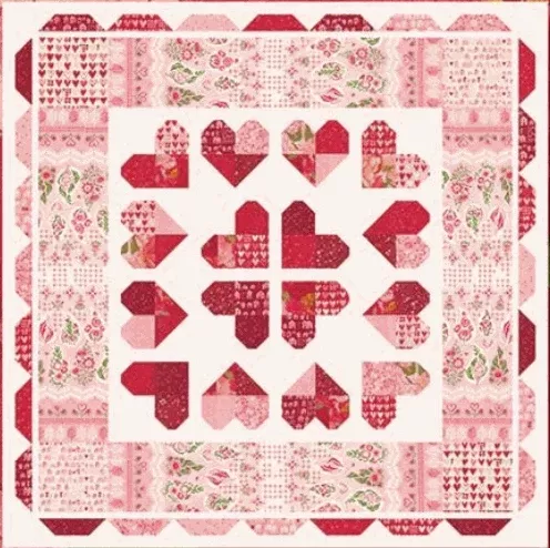 Exclusive Kit-Heart of the Matter Quilt Kit featuring Darling Peony by Robin Pickens for Moda Fabrics (65" x 65"- with or without backing)