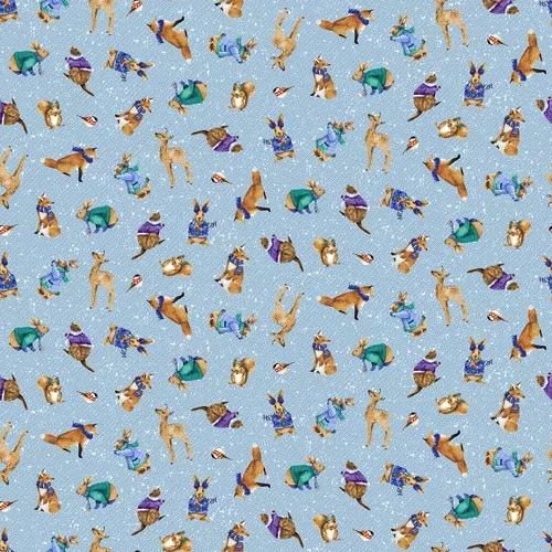 Flurry Friends Forest Critter Allover Blue Henry Glass355-11