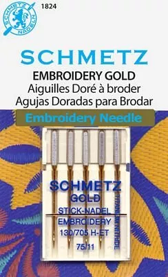 *GOLD TITANIUM EMBROIDERY MACHINE NEEDLES//SIZE 11/75//5 PACK//SCHMETZ