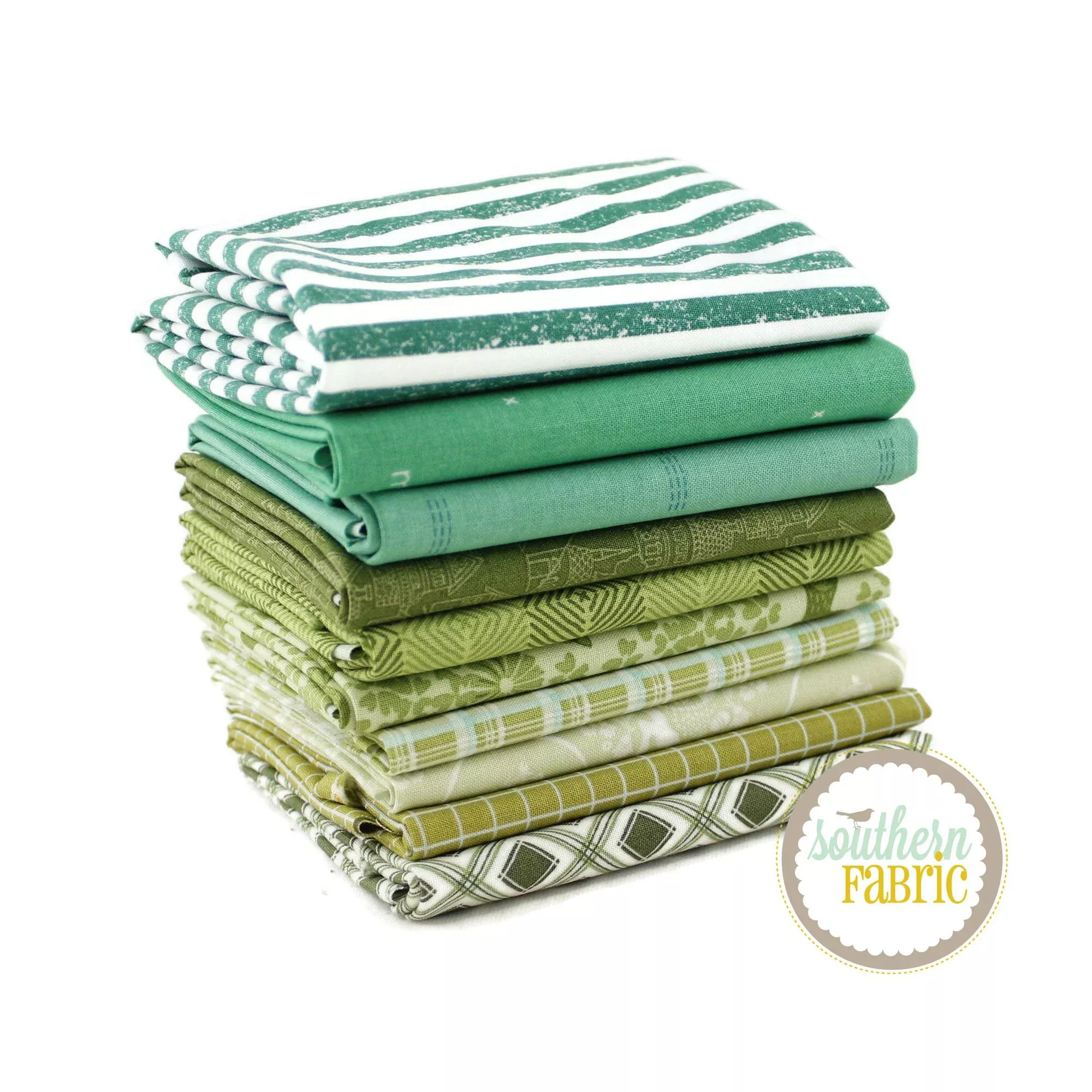 Green Fat Quarter Bundle (10 pcs) by Mixed Designers for Southern Fabric
