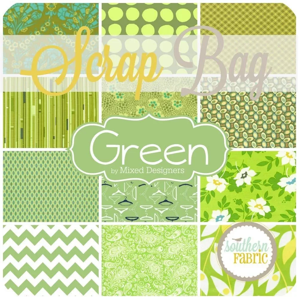 Green Scrap Bag (approx 2 yards) by Mixed Designers for Southern Fabric