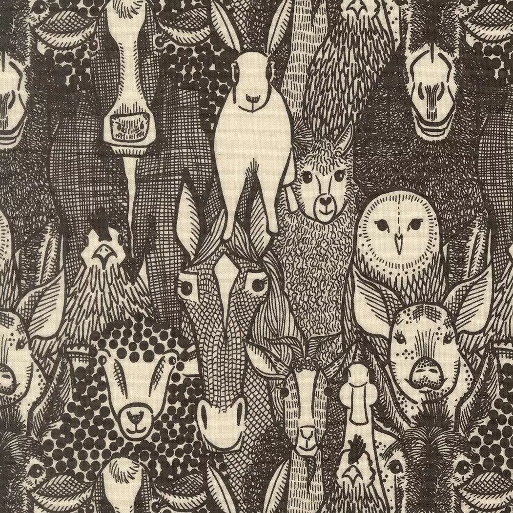 The Henhouse Barnyard Faces Iron 48431 20 by Gingiber for Moda Fabrics. Sold in 1/2 Yard Increments