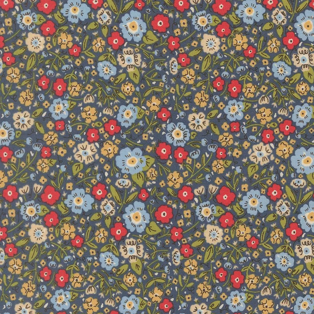 The Henhouse Calico Small Floral Denim 48435 18 by Gingiber for Moda Fabrics. Sold in 1/2 Yard Increments