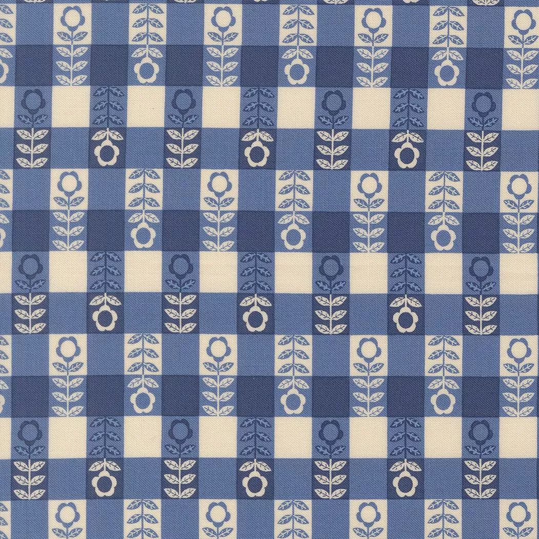 The Henhouse Flower Plaid Cobalt 48436 17 by Gingiber for Moda Fabrics. Sold in 1/2 Yard Increments