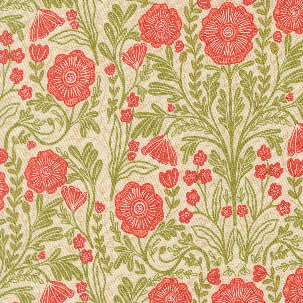 The Henhouse Poppy Florals Cloud 48432 11 by Gingiber for Moda Fabrics. Sold in 1/2 Yard Increments
