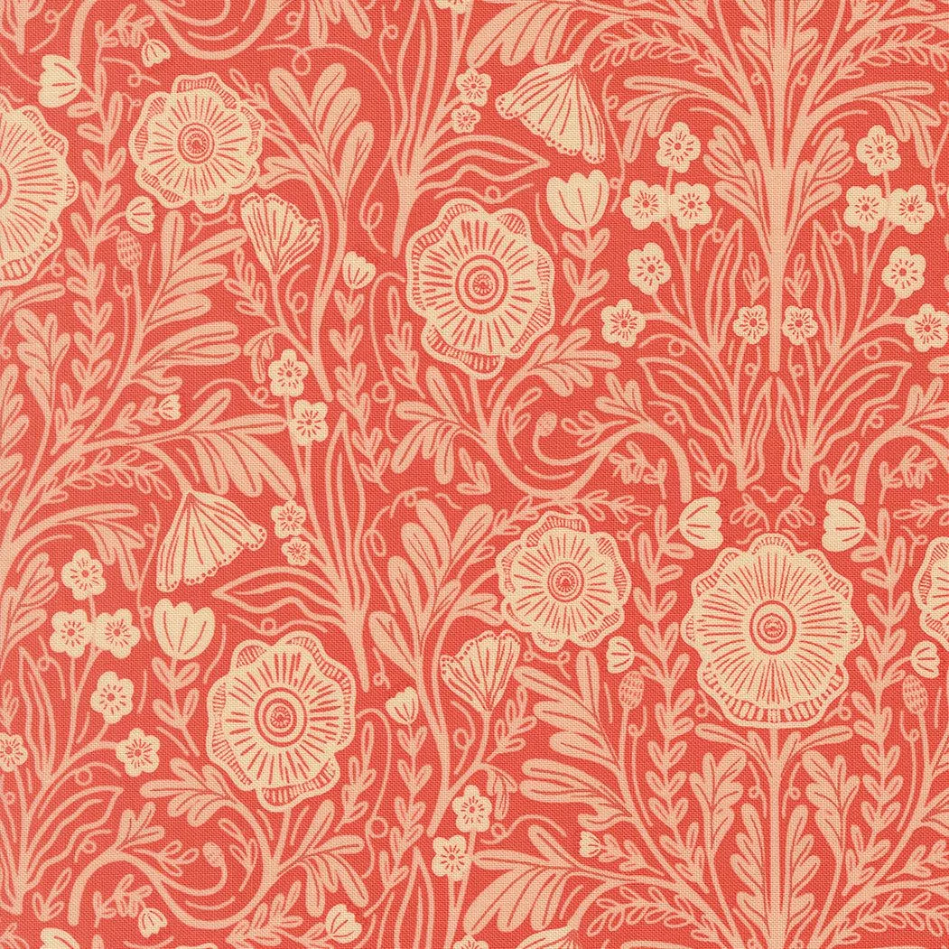 The Henhouse Poppy Florals Tomato 48432 17 by Gingiber for Moda Fabrics. Sold in 1/2 Yard Increments