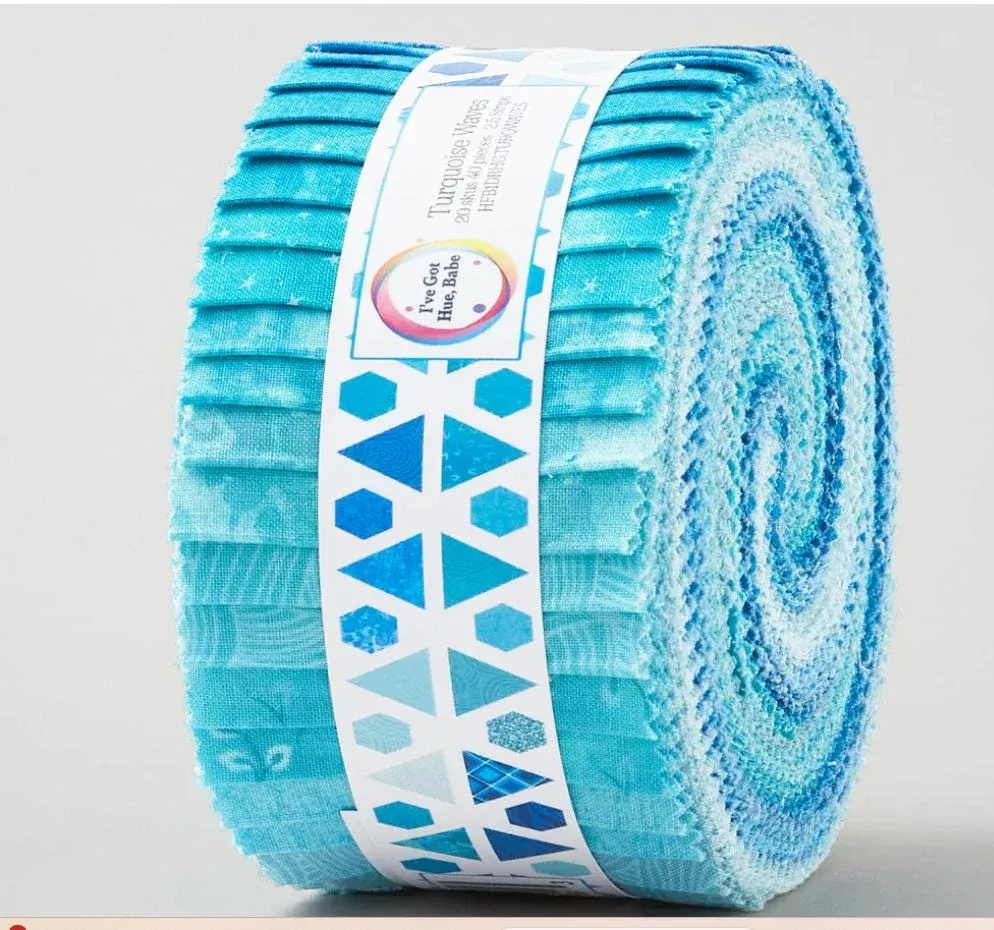 I've Got Hue, Babe Turquoise Waves Jelly Roll - Henry Glass Fabrics