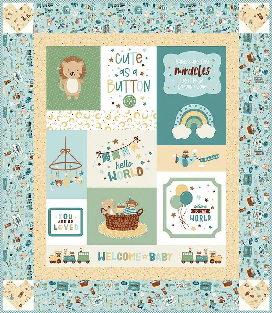 KIT: Cute as a Button Boxed Quilt Kit featuring Baby Boy from Lori Whitlock for Riley Blake Designs (52" x 60" - backing option)