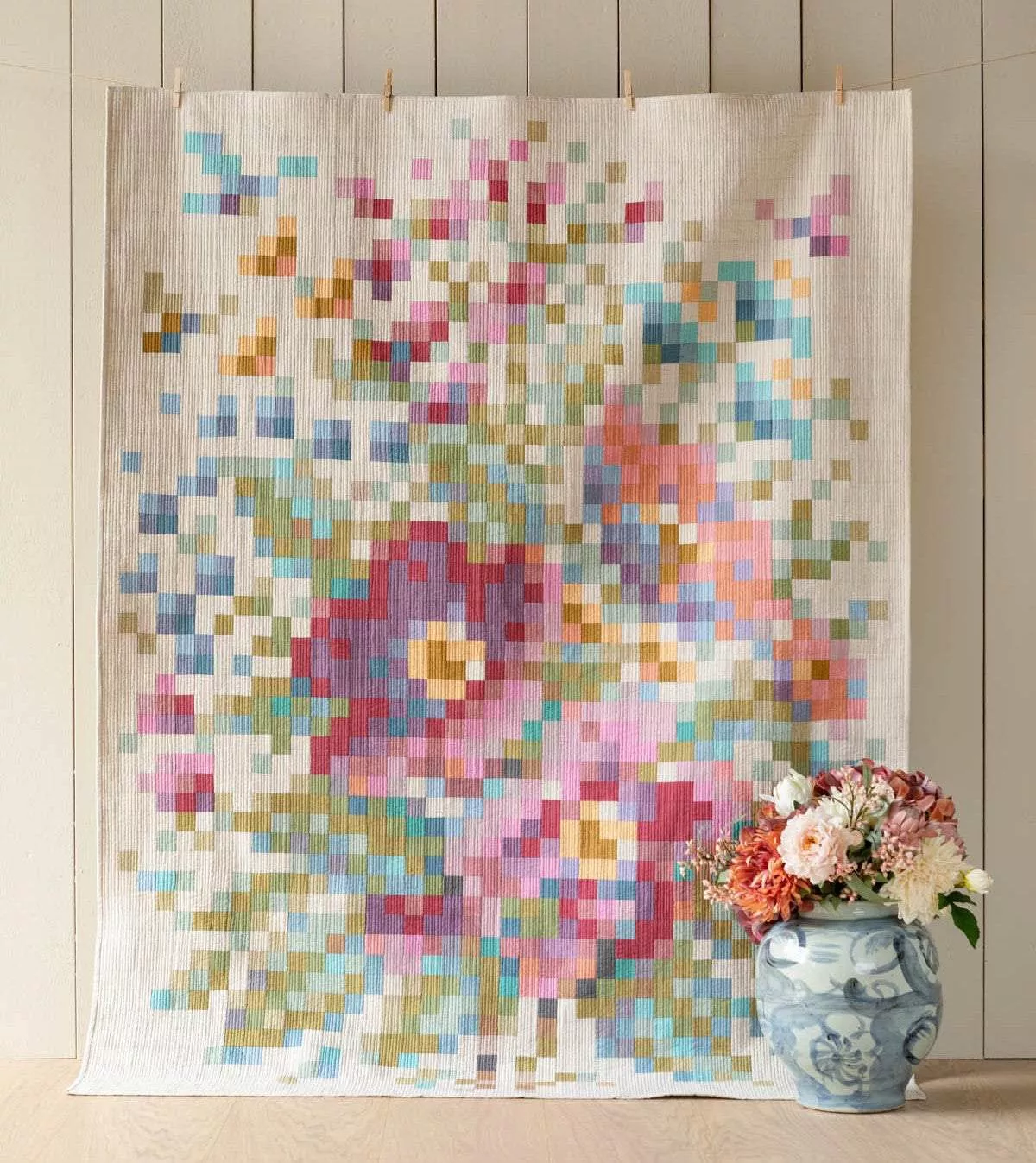 KIT: Flower Branch Embroidery Quilt Kit featuring Chambray Basics by Tilda (63.5"x 81.5")