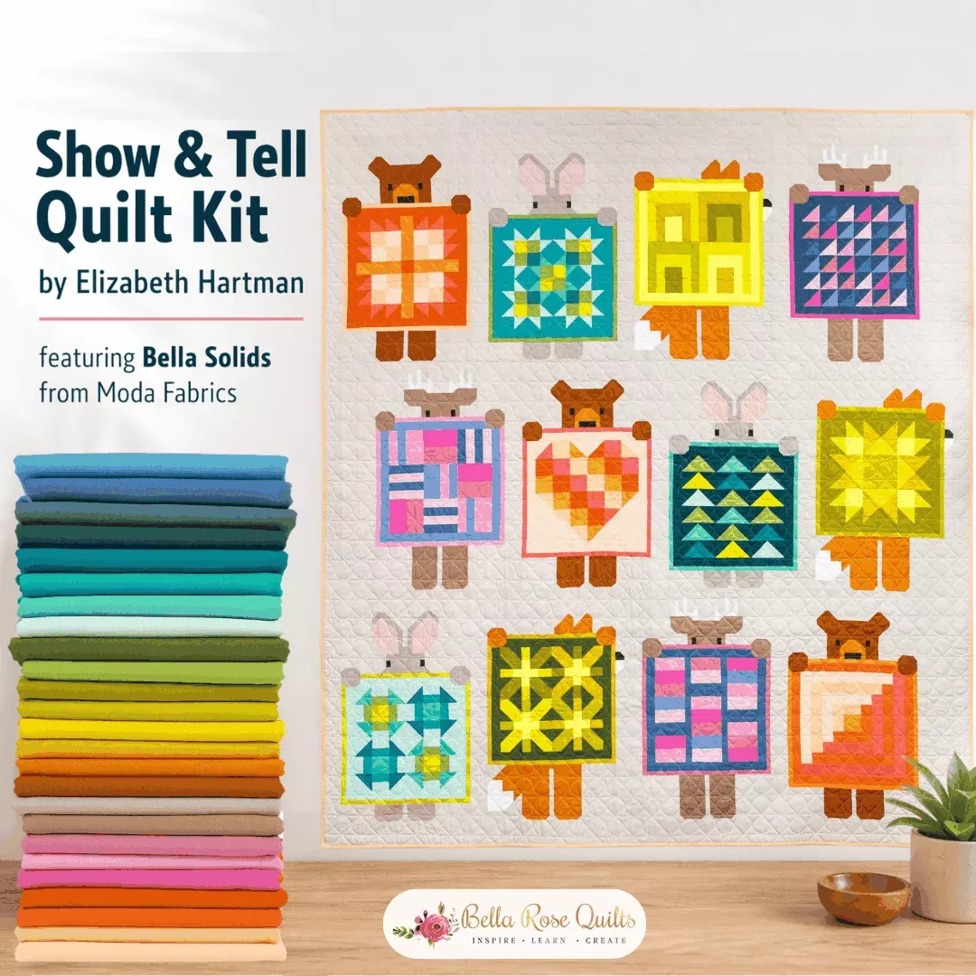 KIT: Show & Tell Quilt Kit by Elizabeth Hartman featuring Bella Solids from Moda Fabrics (75" x 85")