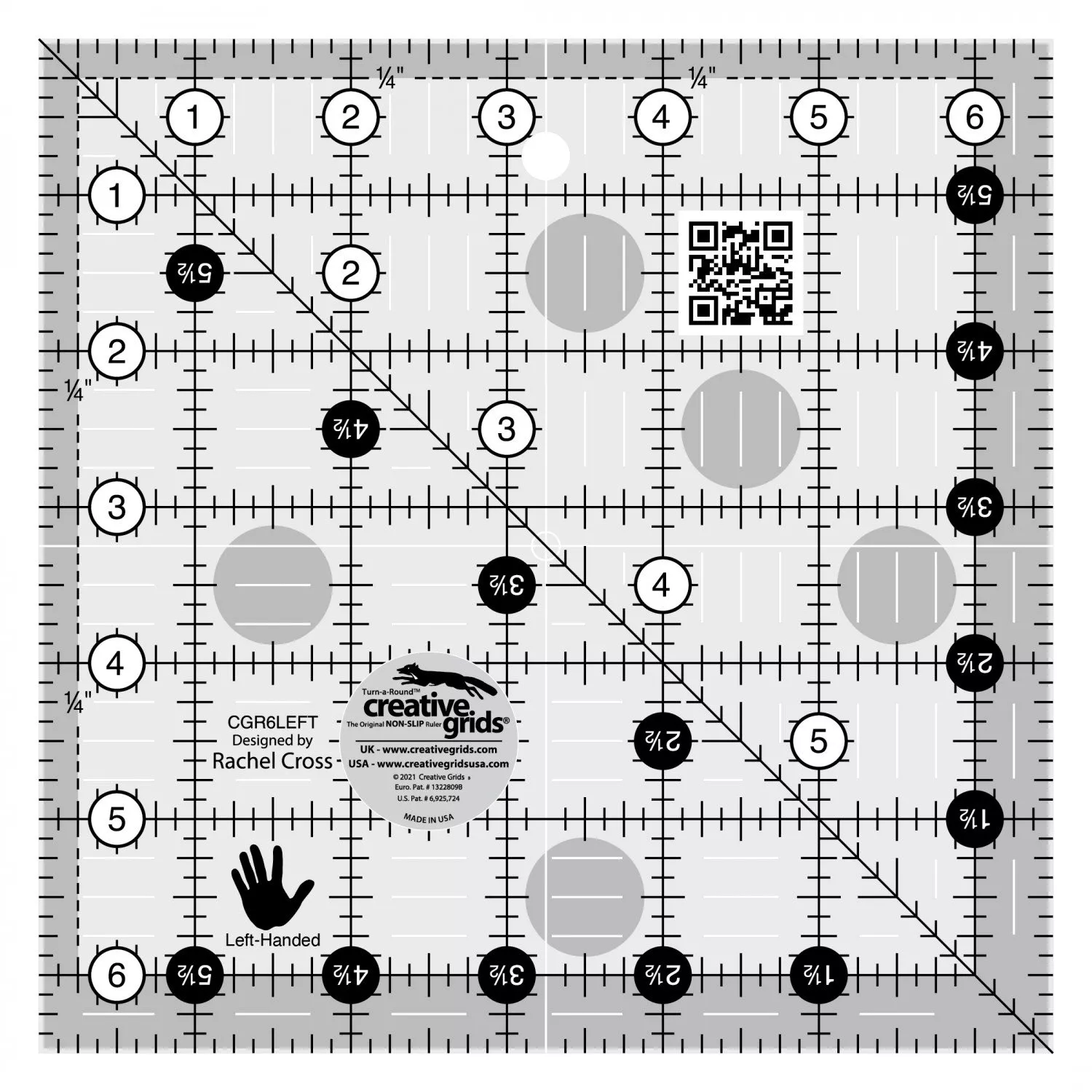 *LEFT-HAND QUILTING RULER//6.5" SQUARE QUILT RULER//CREATIVE GRIDS RULER