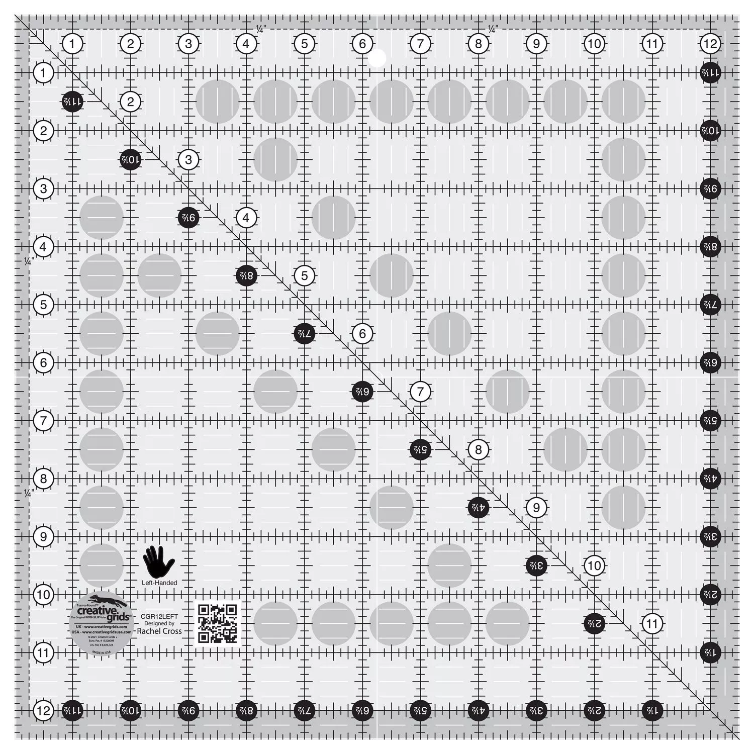 *LEFT-HANDED QUILTING RULER//12.5" SQUARE QUILT RULER//CREATIVE GRIDS RULER