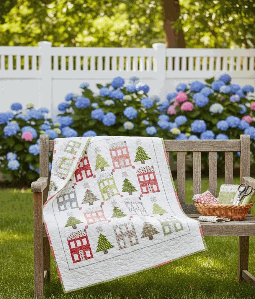 Little Town Quilt Kit featuring Poinsettia & Pear by Sherri & Chelsi for Moda Fabrics (61" x 65.5")